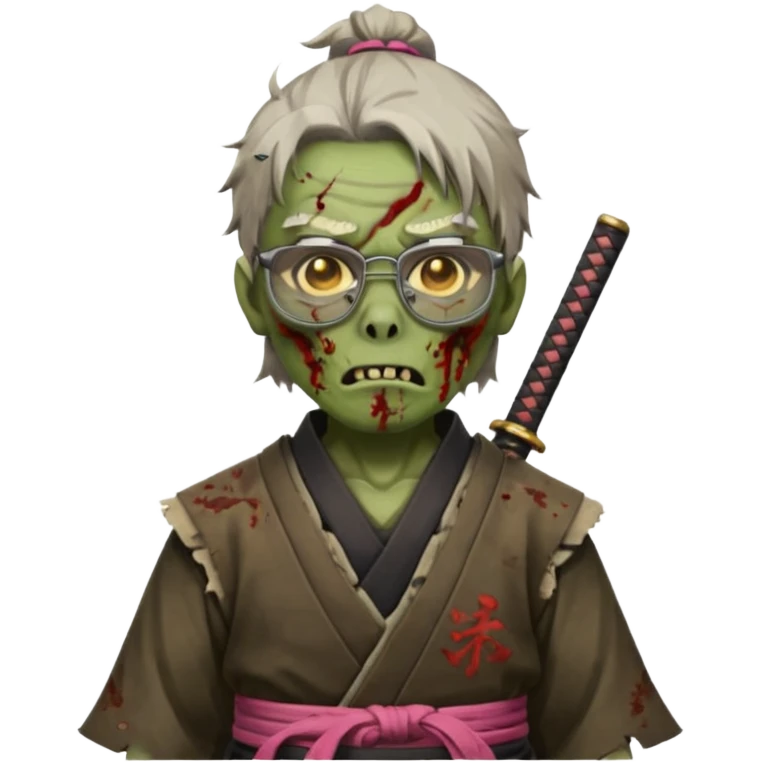 zombie samurai with glasses, highlight the glasses, more visible emoji