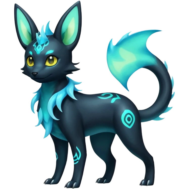 Shiny Ethereal Eldritch Cool Edgy Badass Punky Aural Iridescent Fluorescent Bioluminescent Umbreon-Amaura-Salandit-Vaporeon-Fakémon-fusion (full body) emoji