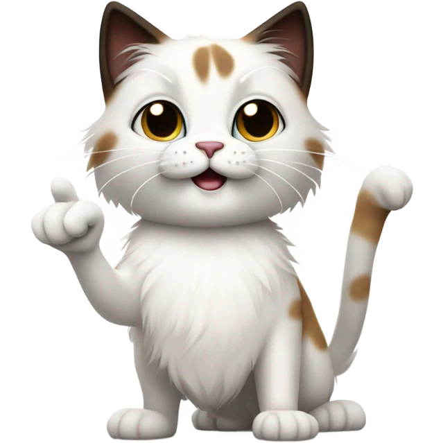 Long haired White cat with black and brown areas standing on hind legs like puss in boots giving two middle fingers  emoji