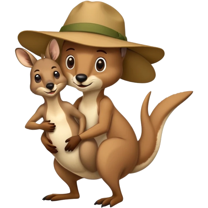 man with an Australian hat and a kangaroo in a playful fight, simple expressions emoji