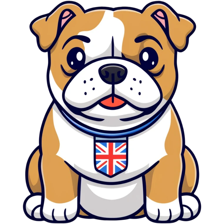 A cute cartoon English bulldog with small English flag emoji