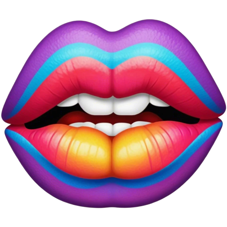 A psychedelic-colored lipstick kiss mark. emoji
