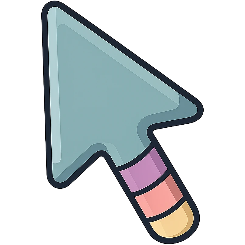 mouse cursor in classic arrow shape, icon-color-outlined style, thin clean outlines, soft rounded shapes, pastel palette #98B5BC, #B5B3C1, #C9A3C9, #E4C0CA, #F7DCD1, #F7C0AA, detailed shadows and highlights, soft lighting, transparent background emoji