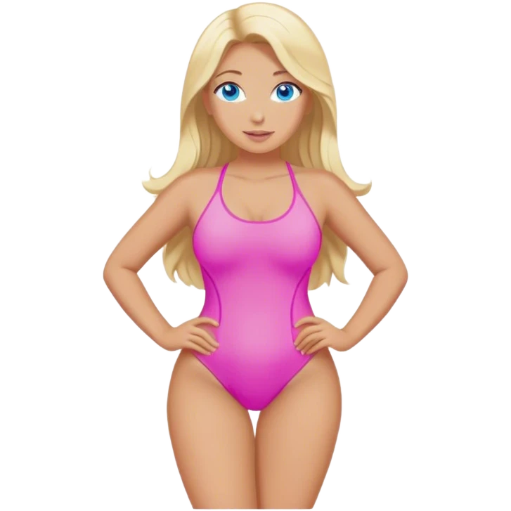 Curvy, blonde long hair, blue eyes sfw pink swimsuit standing pose emoji