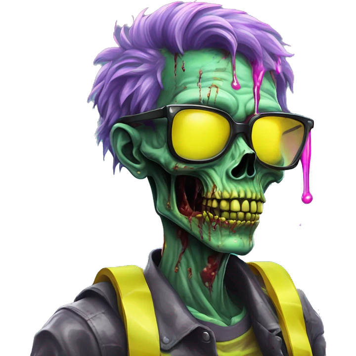 .Zombie_ Vaporwave black holographic oilslick zombie , _vaping_ .vape_ unicorn smoking, yellow caution tape  emoji