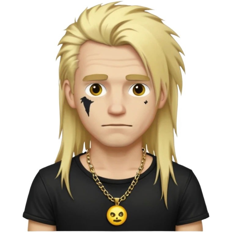 make a iphone emoji who is a white man that looks punk with messy blonde long hair with a black punk shirt and a golden neckless emoji