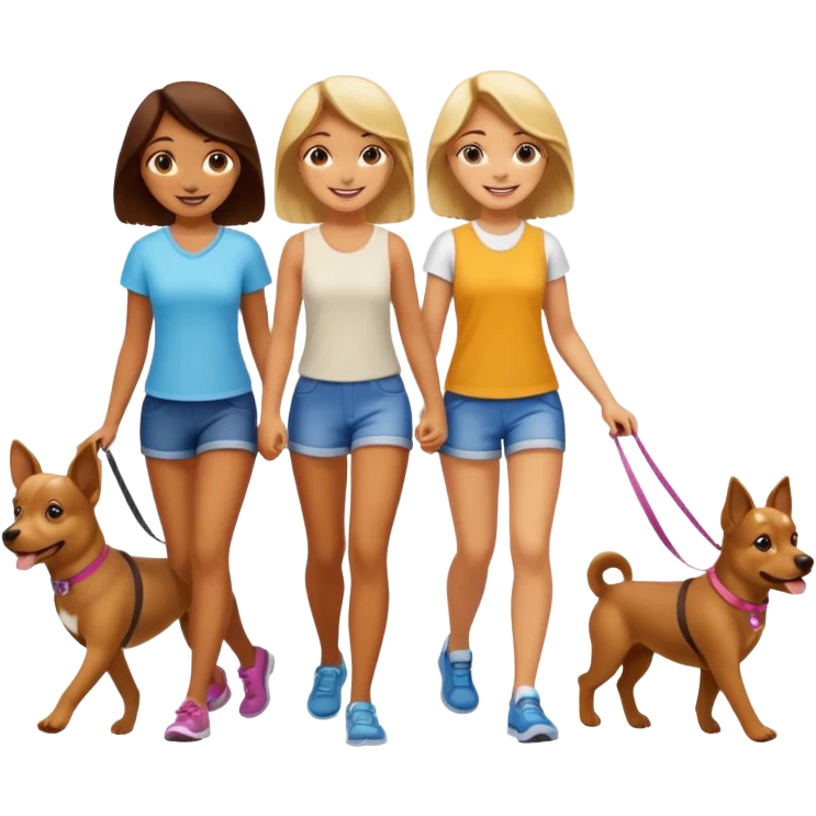 Three girls on a hot girl walk with two dogs emoji