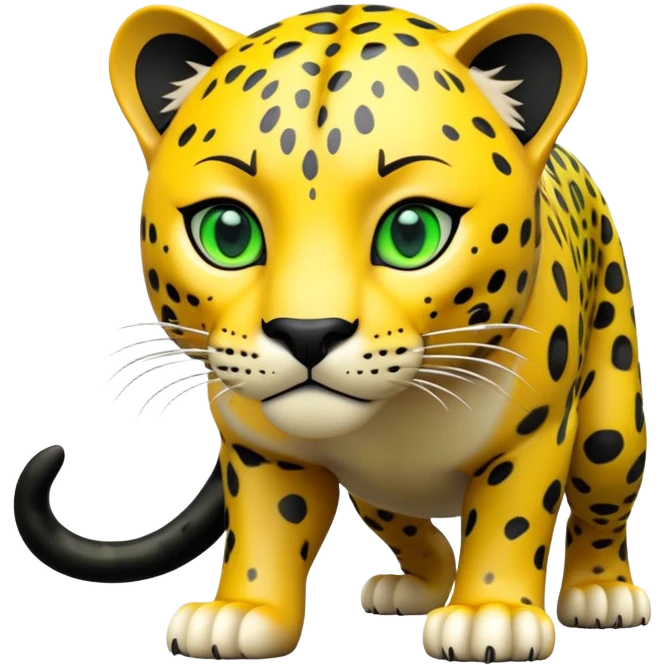 cinematic-jaguar-realistic-full-body-on-all-fours-emoji,-sleek-powerful-frame-poised-for-action,-yellow-fur-adorned-with-bold-black-rosettes,-head-tilted-dramatically,-piercing-green-eyes-locked-onto-its-prey,-simplified-yet-realistic-focus emoji