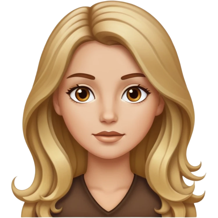 White girl with long voluminous brown hair with blonde highlights bronze emoji