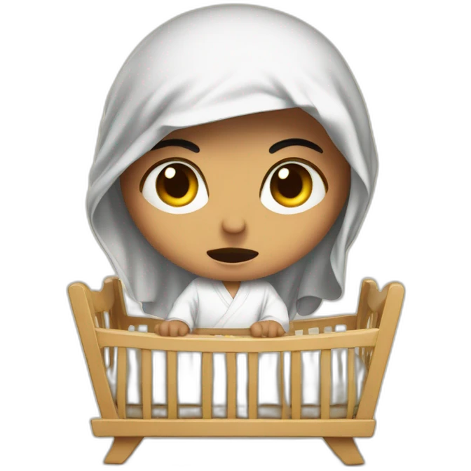 Arab slicing angry in traditional Palestinian outfit baby in crib emoji