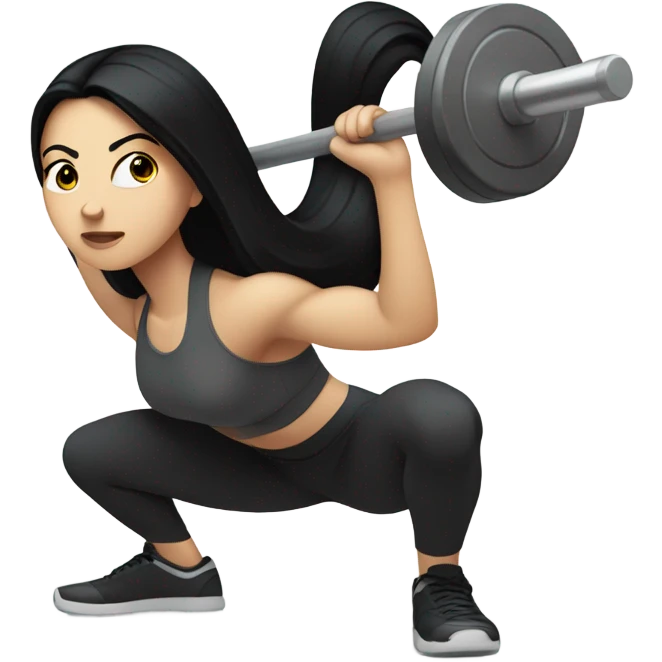 Pale girl with long black hair squatting weight emoji