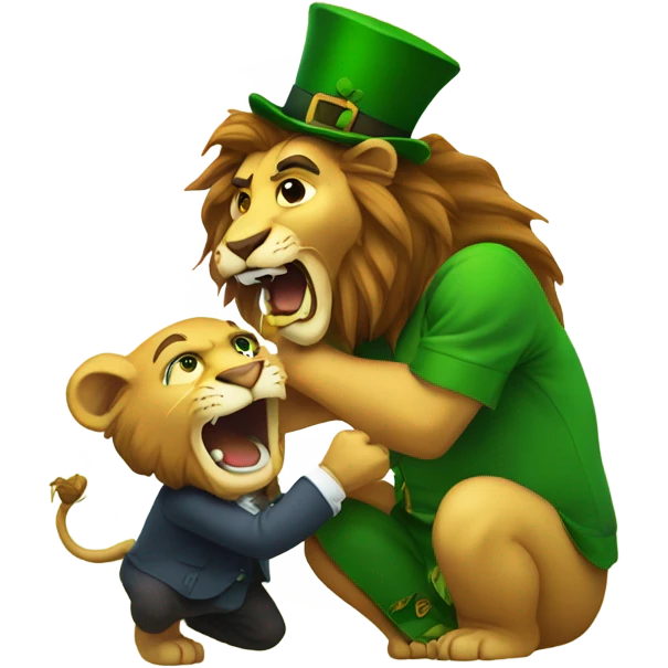 Lion biting a leprechaun  emoji