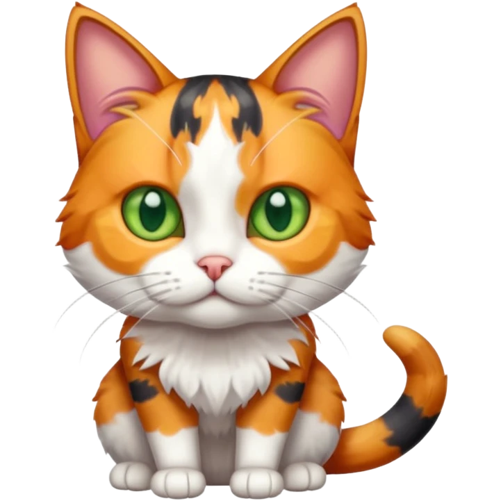 full body anxious looking colourful calico tabby cat with disproportioned head to body with fully white front legs emoji