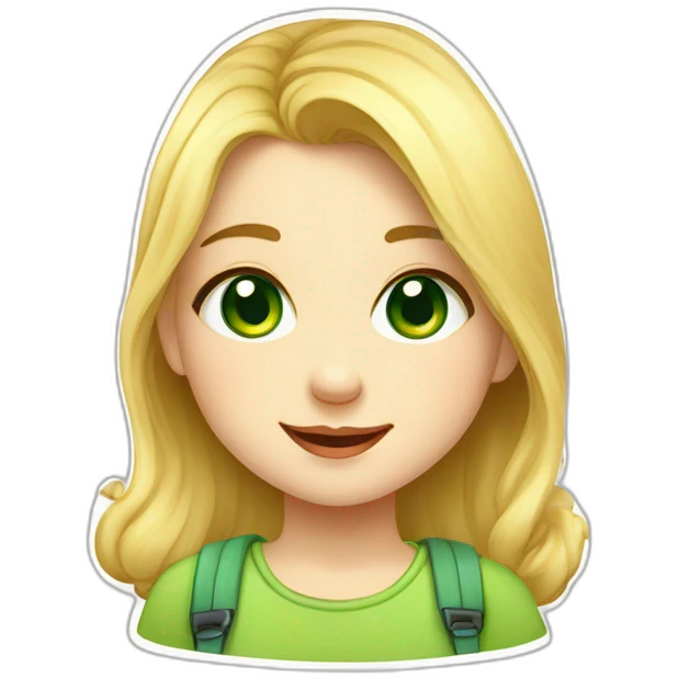 drawing of a little blonde girl with green eyes, smiling sweetly, sticker for telegram, cutie, cute illustration, with hyperdetals, cute art emoji