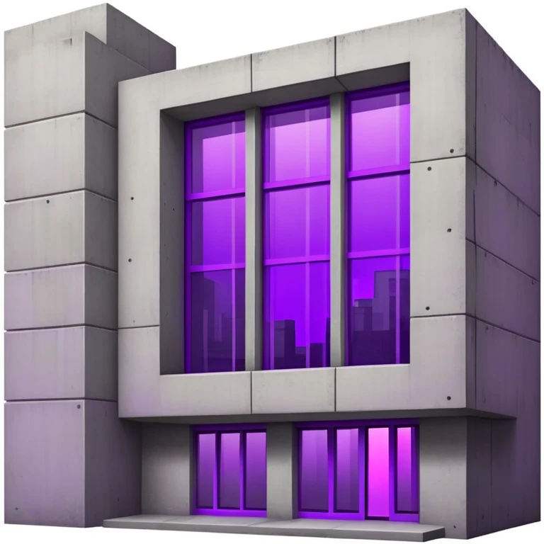 Brutalist concrete building with single vibrant purple window illuminated from within emoji