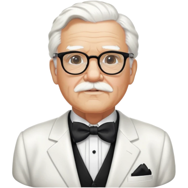 Colonel Sanders KFC, old man with white hair, white goatee, black bow tie, white suit, glasses emoji