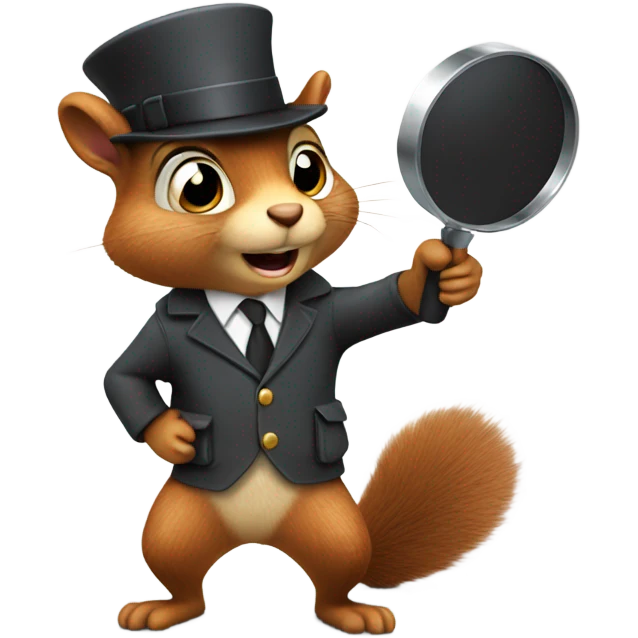 A squirrel in a detective outfit holding a magnifying glass emoji