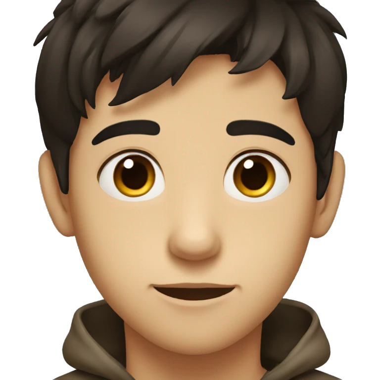 young dark-haired boy in hiding brown eyes emoji