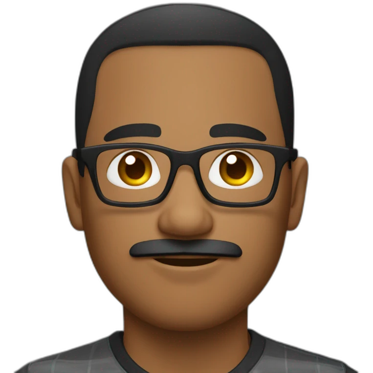 dark skin latino man short hair with glases and moustache with squares shirt emoji