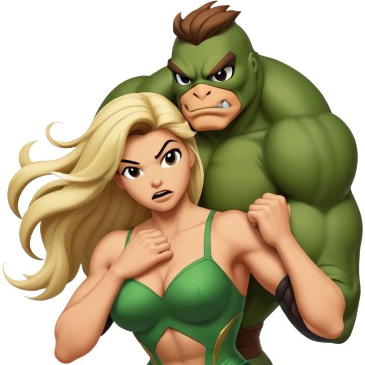 Jimmy from battletoads hitting an enemy woman mistress in the chest while holding her hair emoji