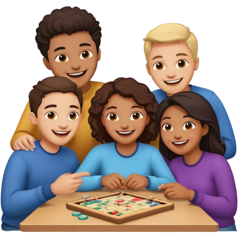 Four friends playing board game emoji