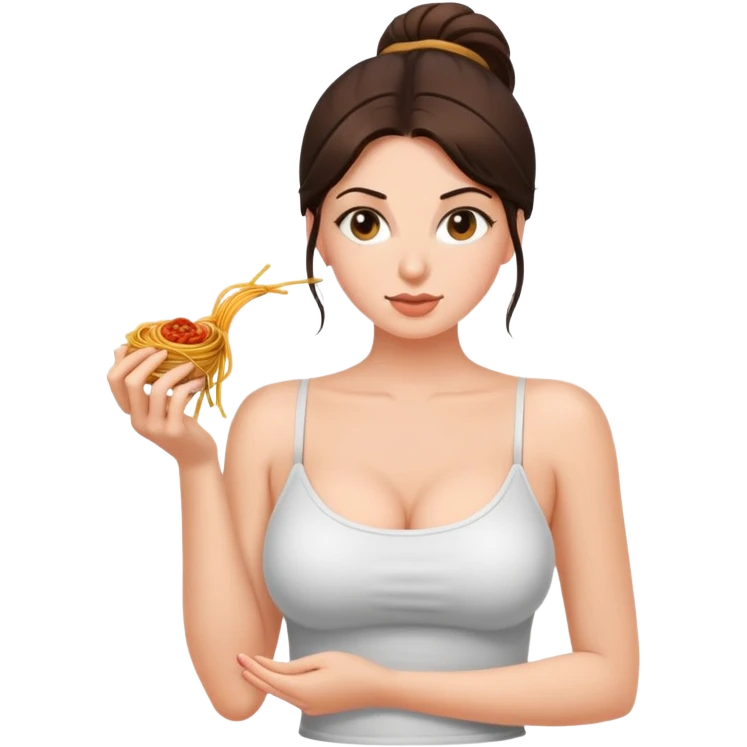 Brunette woman with 32g breasts wearing tank too with spaghetti straps emoji