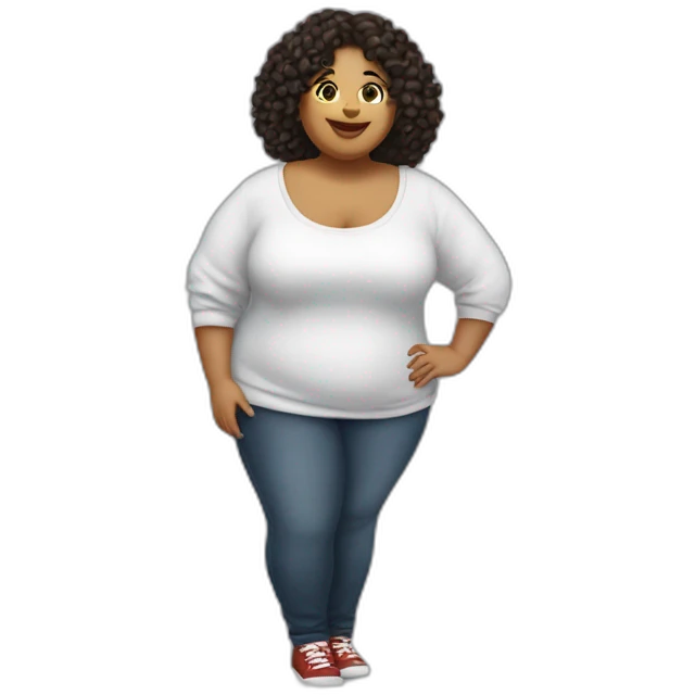 Uma menina branca plus size correndo emoji