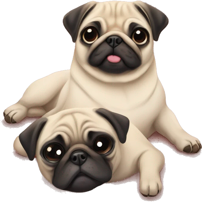 a mother pug and a cute baby pug sleeping on a rug together emoji