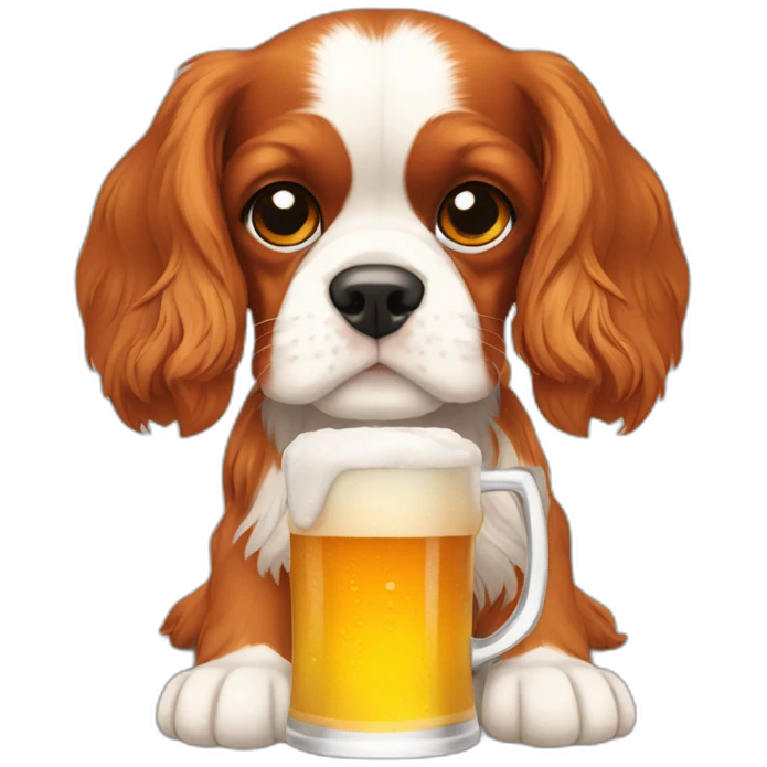 Cavalier-king Charles drinking beer emoji