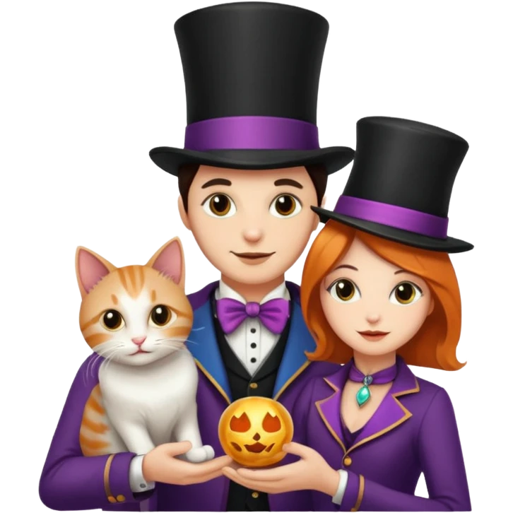 magician couple and their pet cat emoji