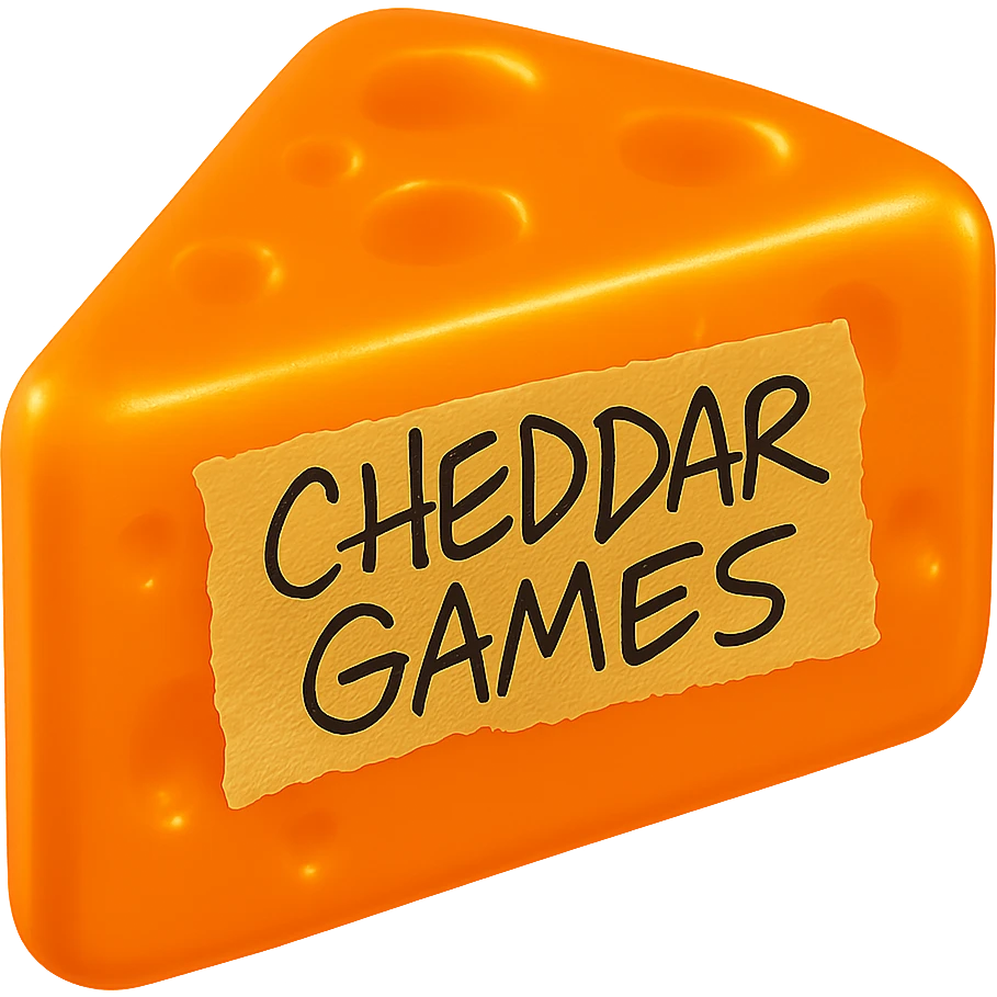 Remove the background completely. Keep the cheddar wedge shiny, retro, semi-transparent plastic, hyper-realistic, with a warm glow as if lit from inside. Add a piece of torn tape with 'Cheddar Games' written in much messier, scribbly Sharpie handwriting. Match the look of the reference image as closely as possible, but with messier handwriting and no background. emoji