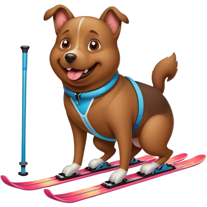 Fat brown dog on skis emoji