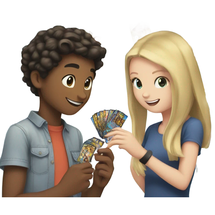white boy and white girl opening pokemon cards together emoji
