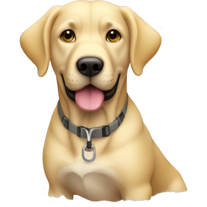 A cartoon labrador dog thinking about going on a hike in the park with a blonde girl emoji