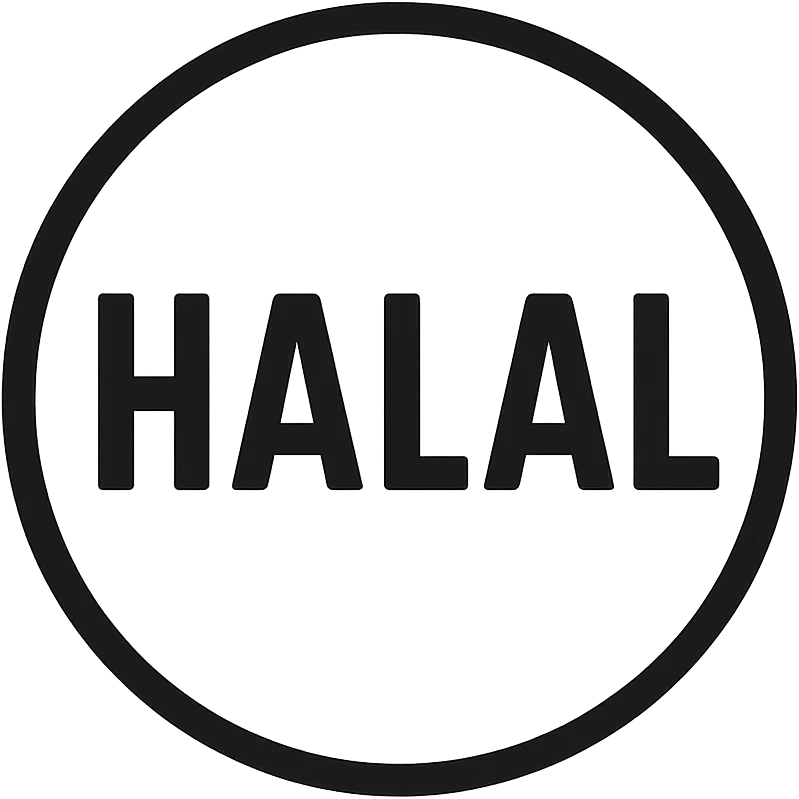 the word 'Halal' in a simple, bold font with a circular badge emoji