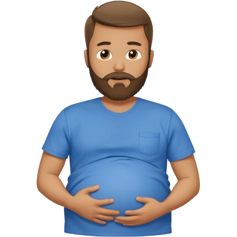 Bearded man rubbing pregnant belly poking out of shirt emoji