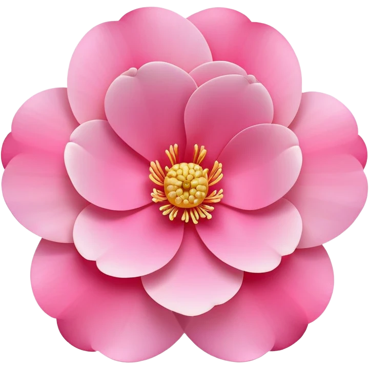 camellia flower, flat design, 5 layered pink petals with soft gradient, golden stamen in center, minimal outline, clean circular shape, pastel colors emoji