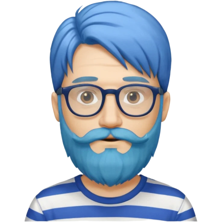 man with long blue hair, glasses, and a long beard and wearing a striped t-shirt emoji