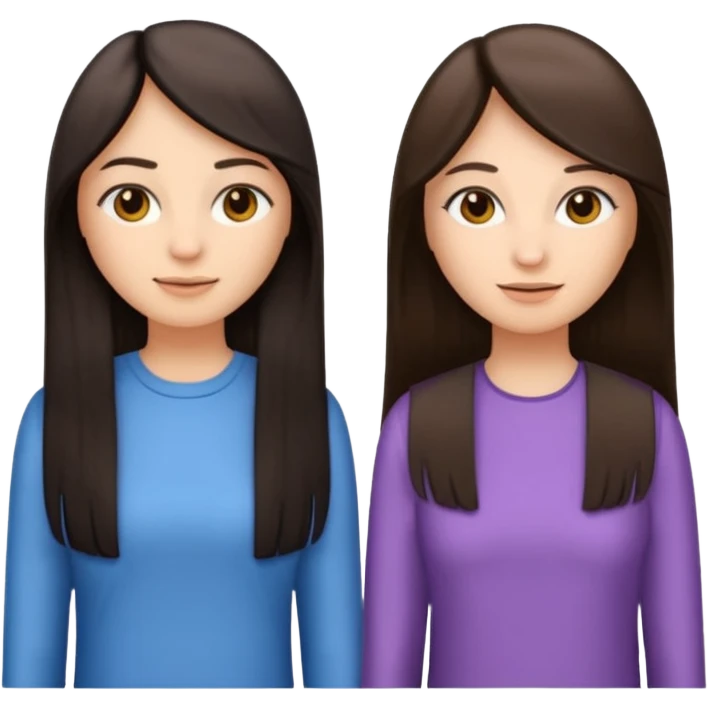 generate me emojis of sisters, one should look older, the other younger. the older one has dark brown hair, long, straight, the younger one is slightly lighter, also straight, long. clothes are any in principle, the main thing is that they more or less look like each other emoji