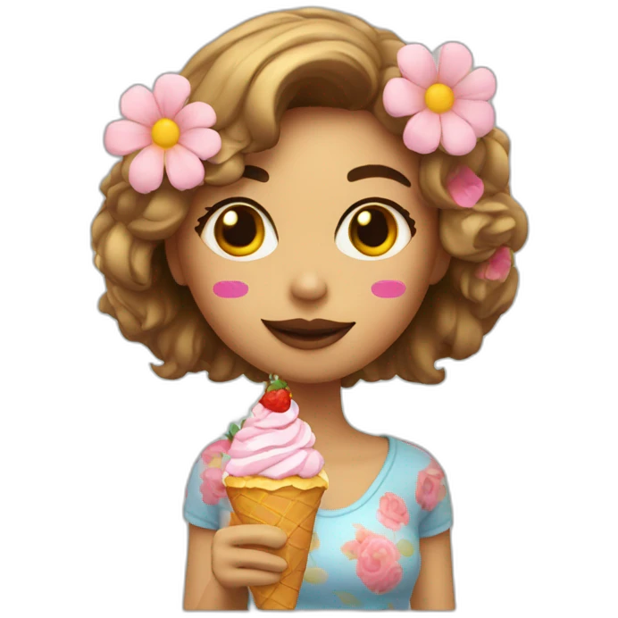 chica con helado y mascara de flores emoji