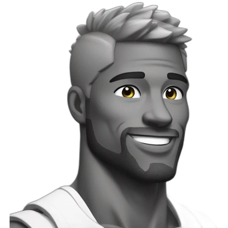 Giga Chad smiling black and white musculation meme a little from profile emoji