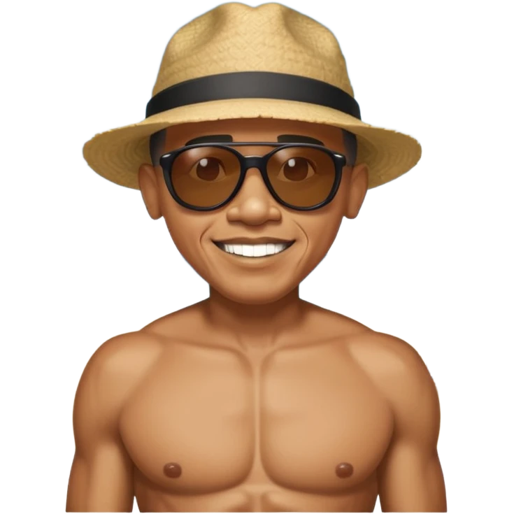 Make barak Obama on the beach with an 8 pack and buff emoji