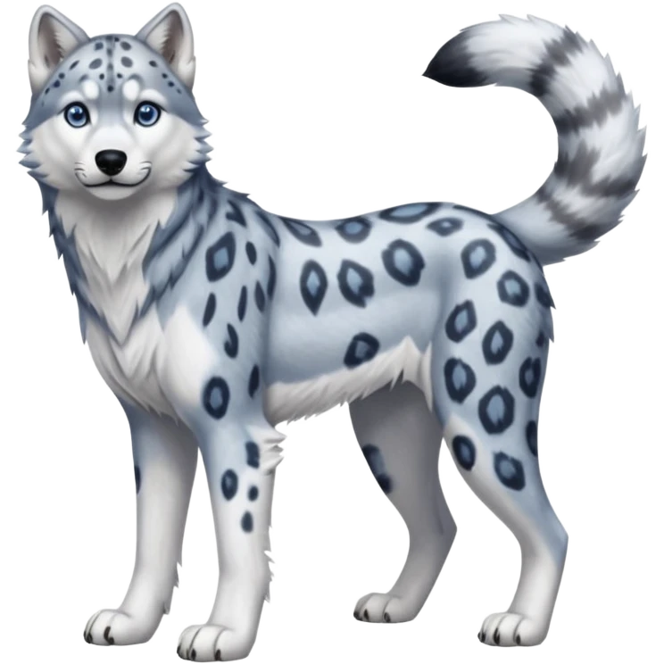 Realistic lanky natural feral beautiful pretty "Schnolf"-"TaniDaReal"-Husky-Snow-leopard-wolf-hybrid-fusion-animal-creature, full body emoji