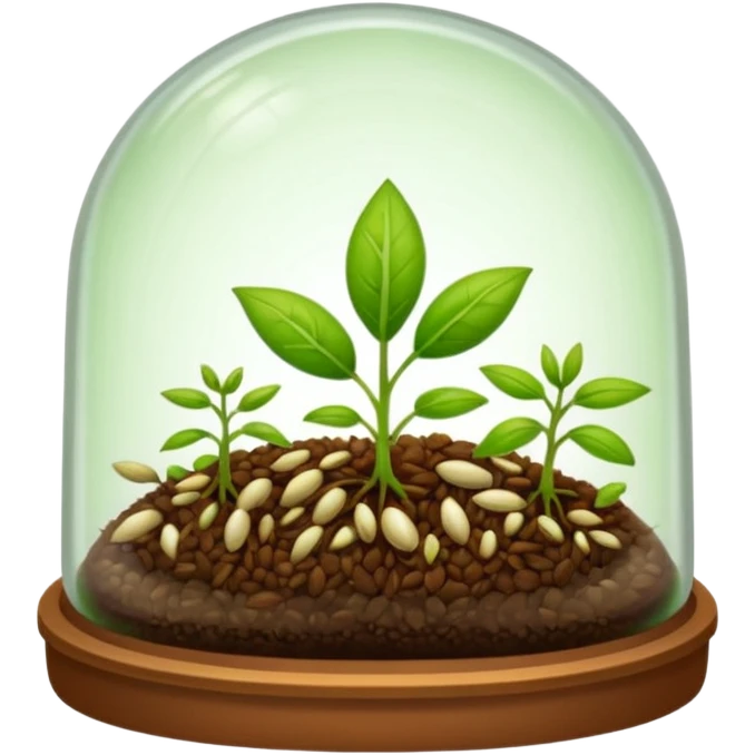 a pile of seeds at the right side and a germinating seed under a glass dome near . Transparent background emoji