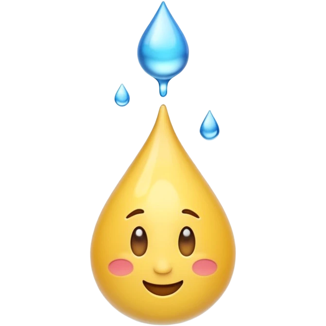 3D iPhone style emoji of a liquid drop falling, glossy and translucent, mid-air motion, isolated on white background, soft shadows, high detail, playful and cute. emoji