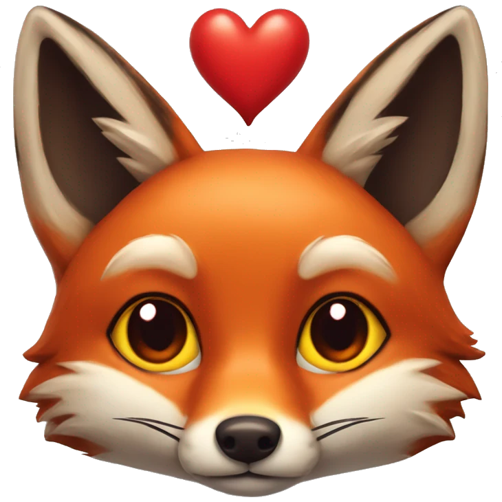 deep lush red fox face with tiny red heart instead of eyes emoji