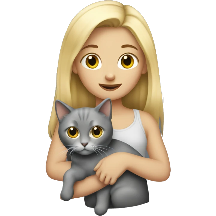 blonde girl holding grey cat emoji