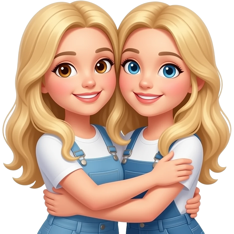 Hugging Caucasian female blonde hair brown eyes the other one blonde hair blue eyes emoji