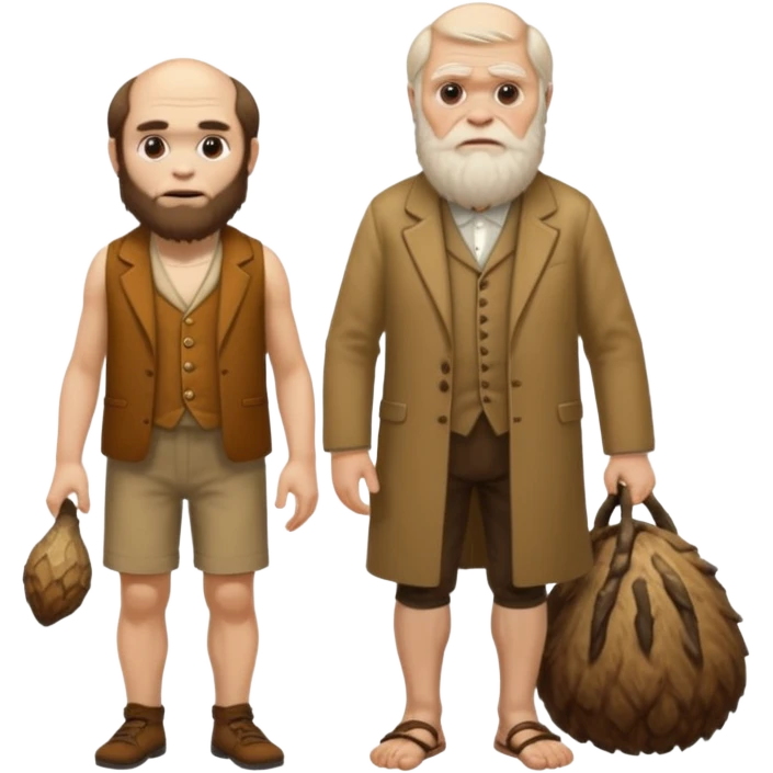 Charles Darwim atanding next to a Neandertal. emoji