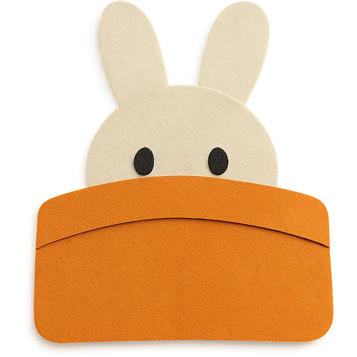 cream bunny lying under blanket, only eyes showing, paper-craft style emoji